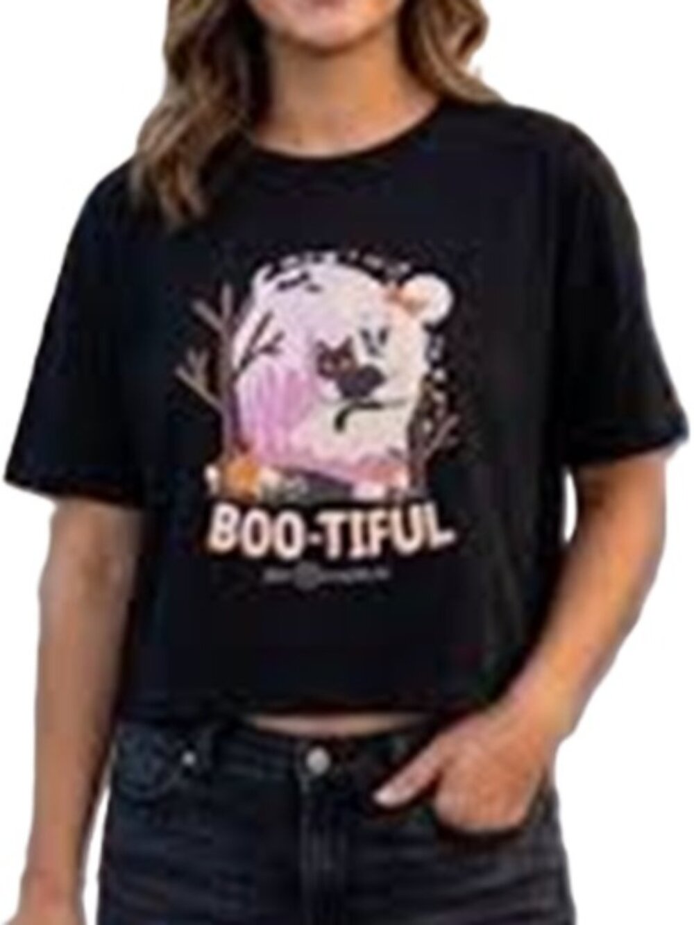 DISNEY WDW PARK BLACK MINNIE MOUSE "BOO-TIFUL" HALLOWEEN GRAPHIC TOP SIZE: M NWT